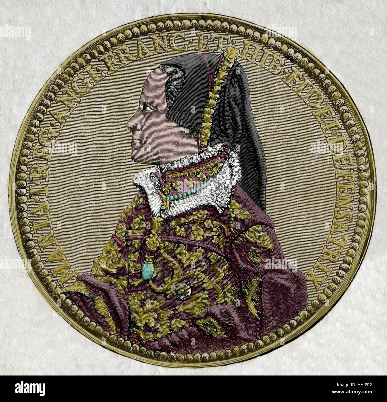 Maria i. von England (1516-1558). Königin von England und Irland. Porträt. Kupferstich, 1884. Farbe. Stockfoto