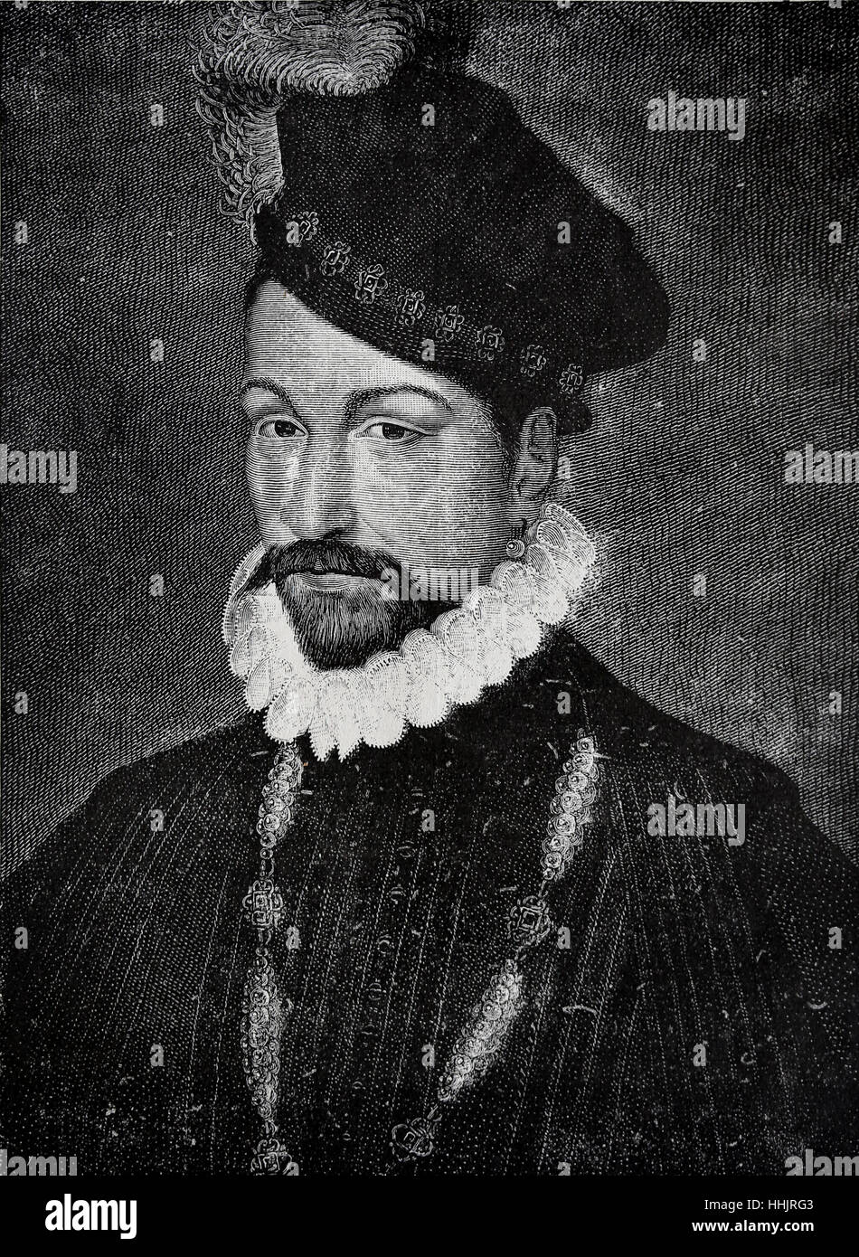 Charles IX von Frankreich (1550-1574). Monarch des Hauses Valois. Kupferstich, 1884. Porträt. Stockfoto