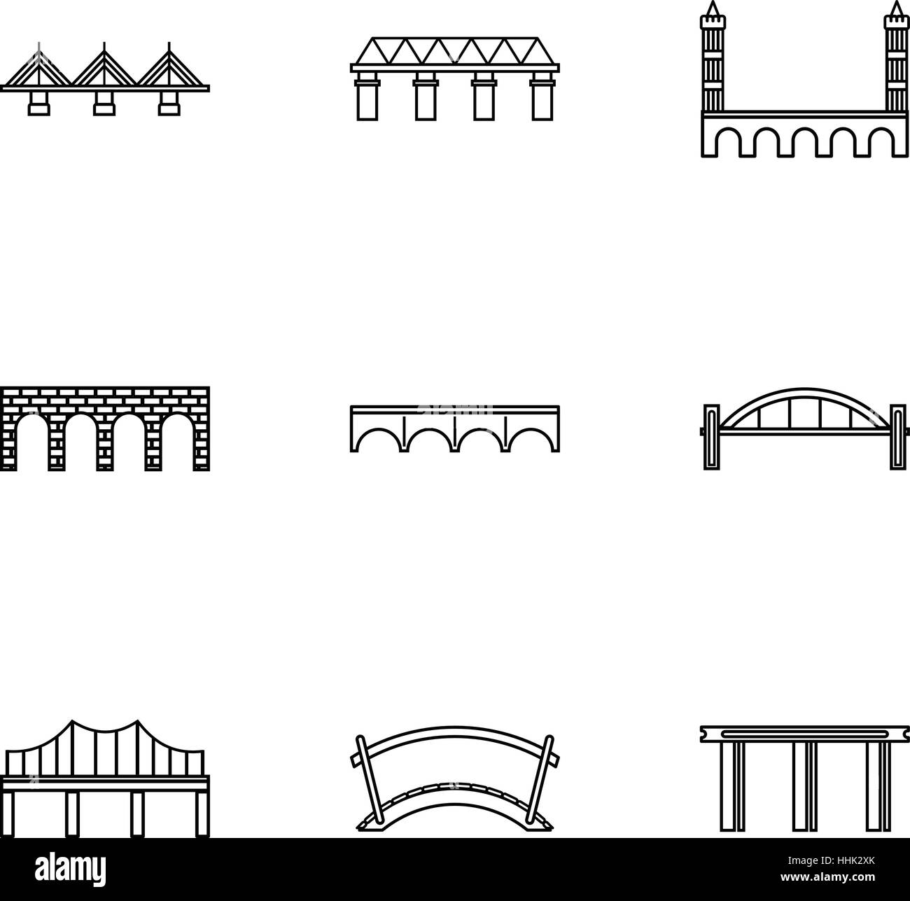 Anlage für die Überquerung des Flusses Icons set Stock Vektor