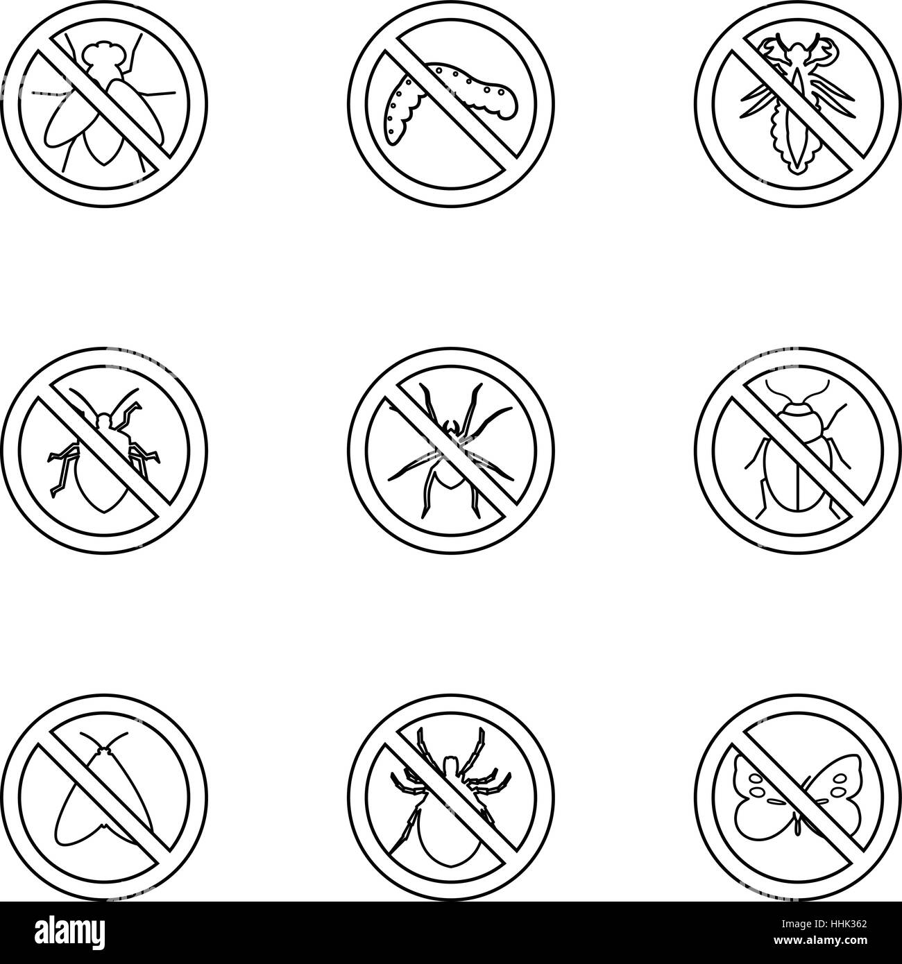 Keine Insekten Symbole festgelegt, Umriss-Stil Stock-Vektorgrafik - Alamy