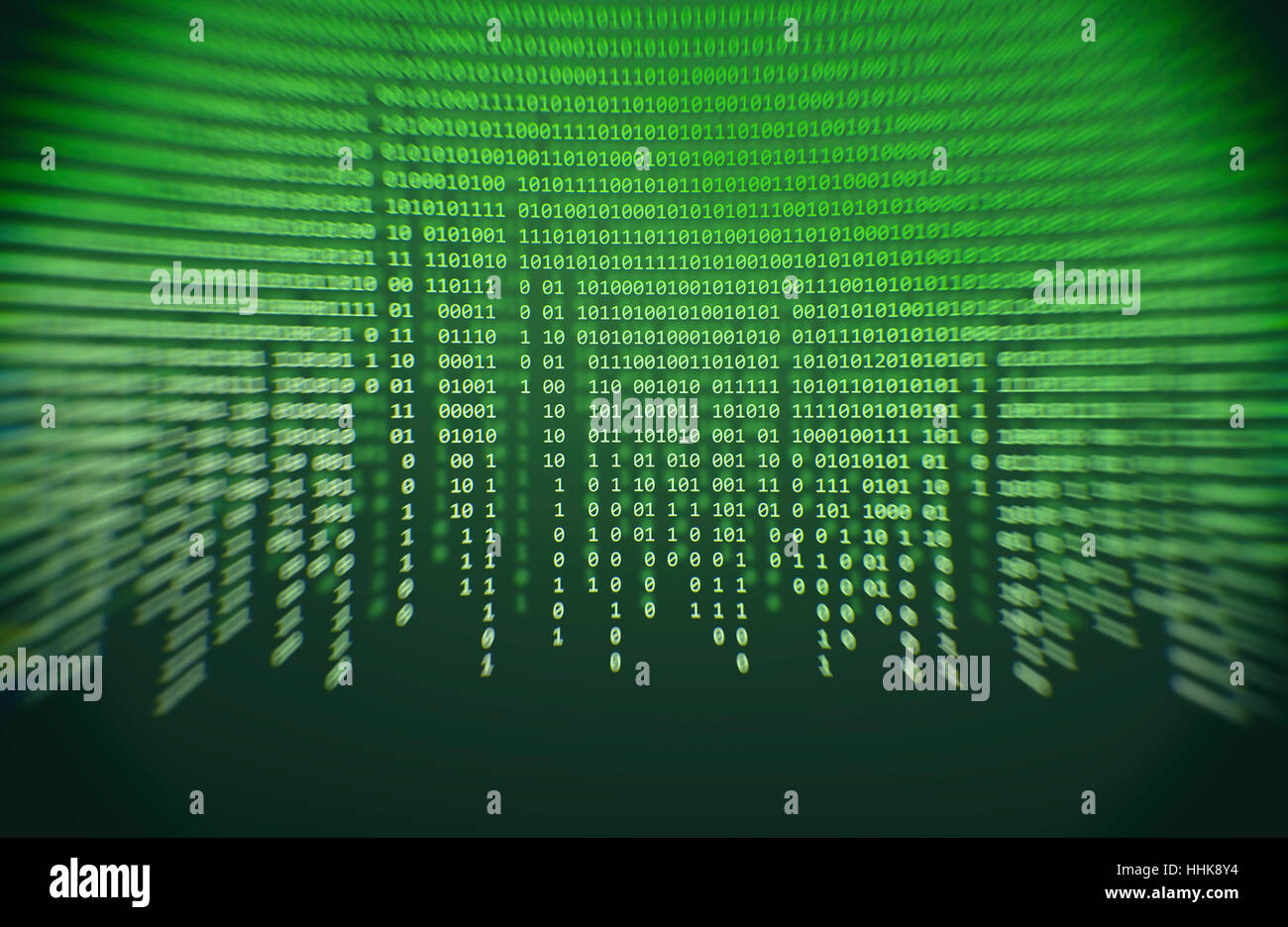 grüne Binär-Code. Hacker-Angriff-Konzept. Technik-Hintergrund Stockfoto
