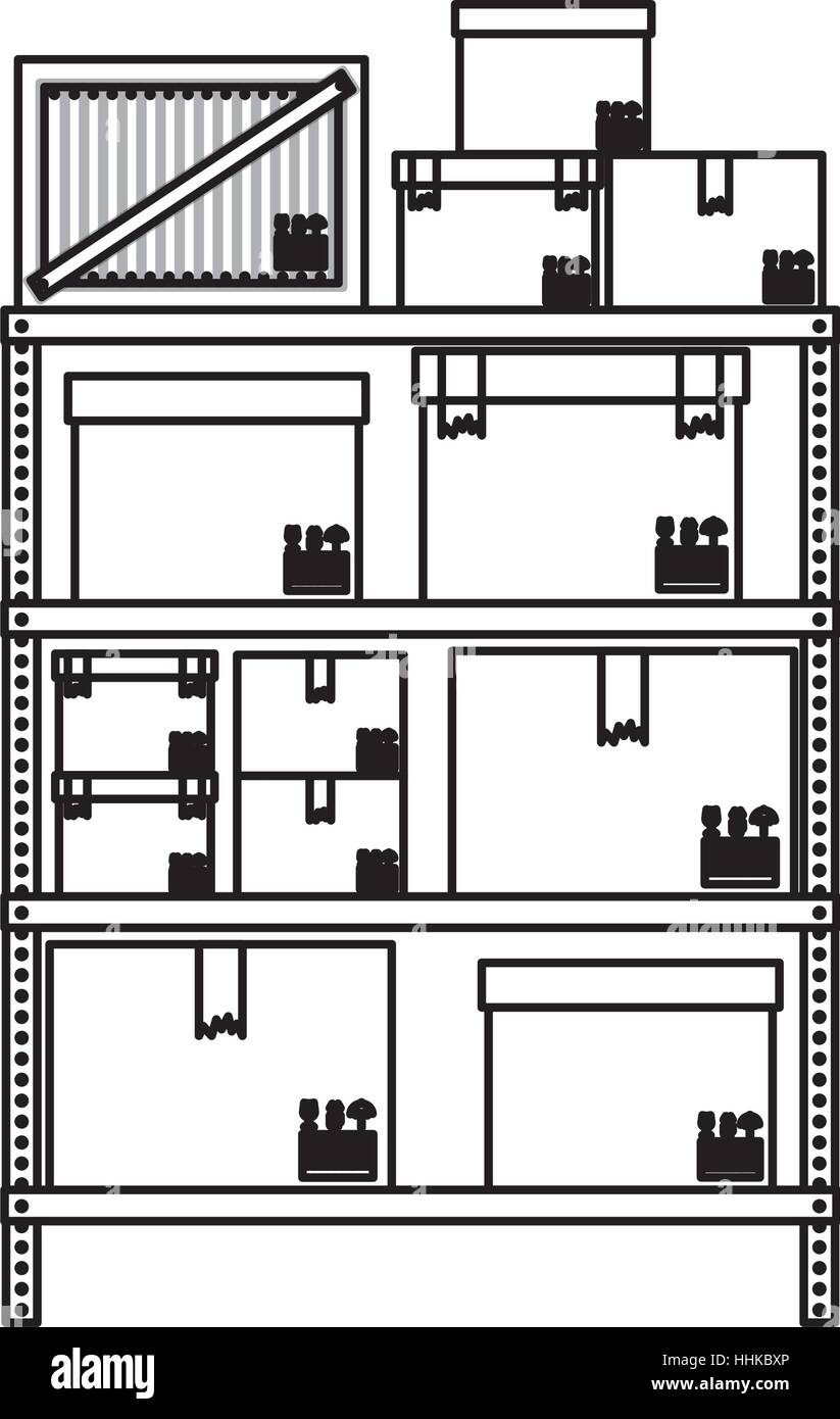 schwarze Silhouette Kontur Regale mit versiegelten Verpackung-Vektor-illustration Stock Vektor