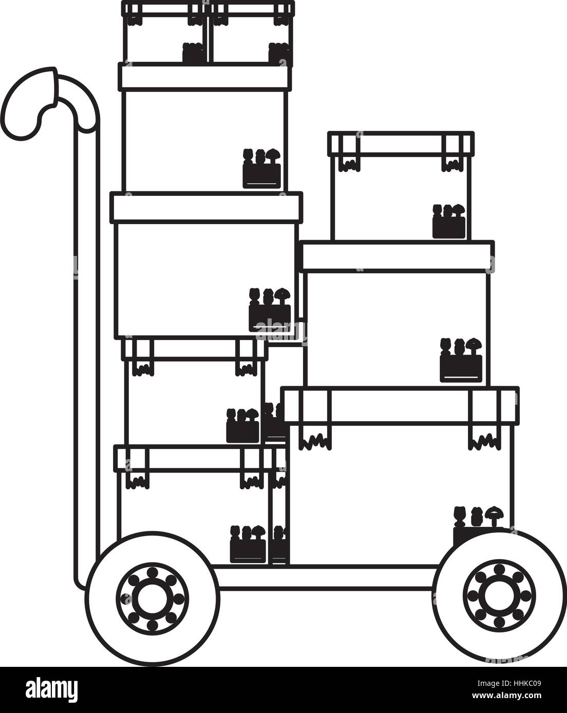 schwarze Silhouette Kontur Güterwagen für Boxen-Transport-Vektor-illustration Stock Vektor
