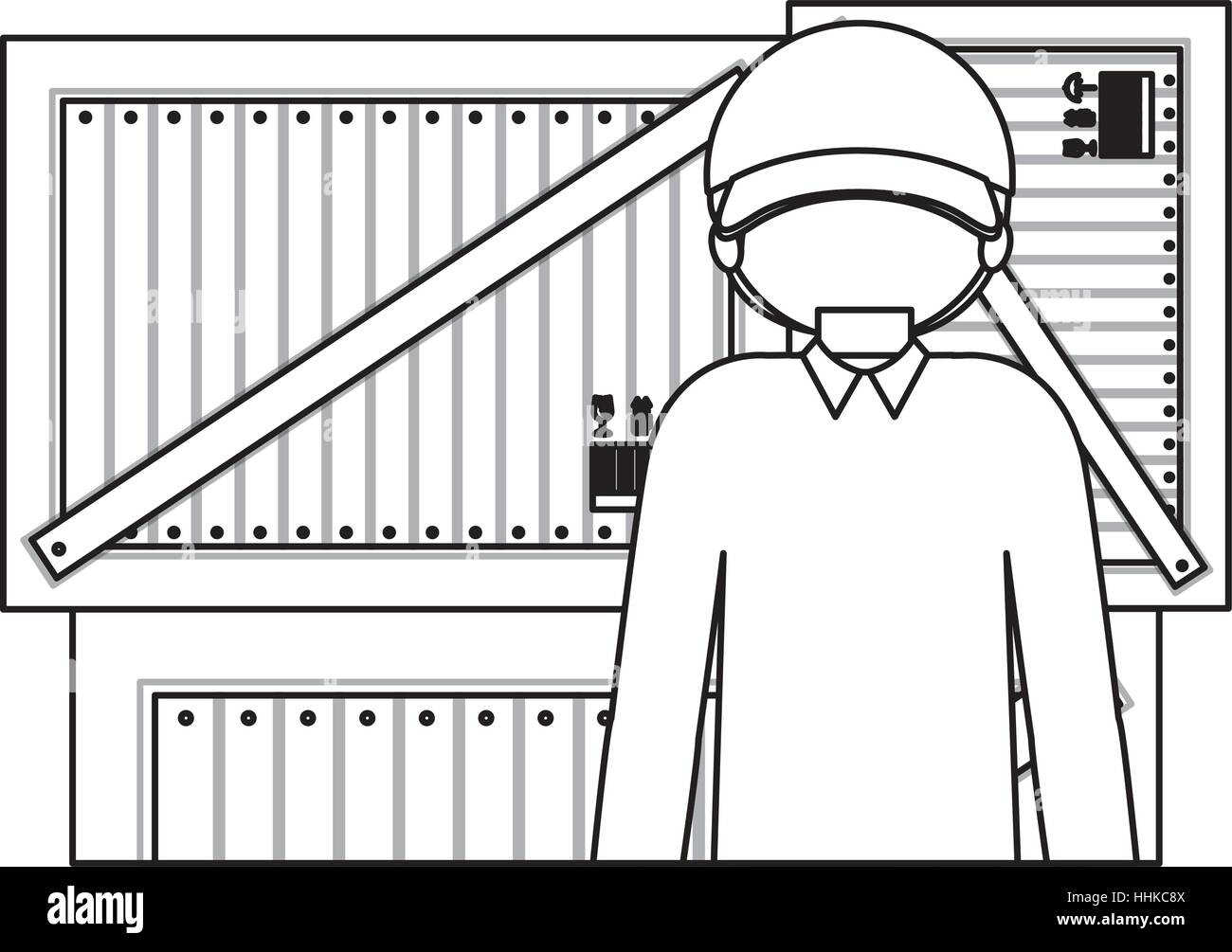 schwarze Silhouette mit Boxen und Gesandten in Halfbody Vektor-illustration Stock Vektor