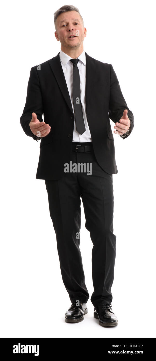 In voller Länge Portrait von senior Geschäftsmann vor weißem Hintergrund stehen Stockfoto