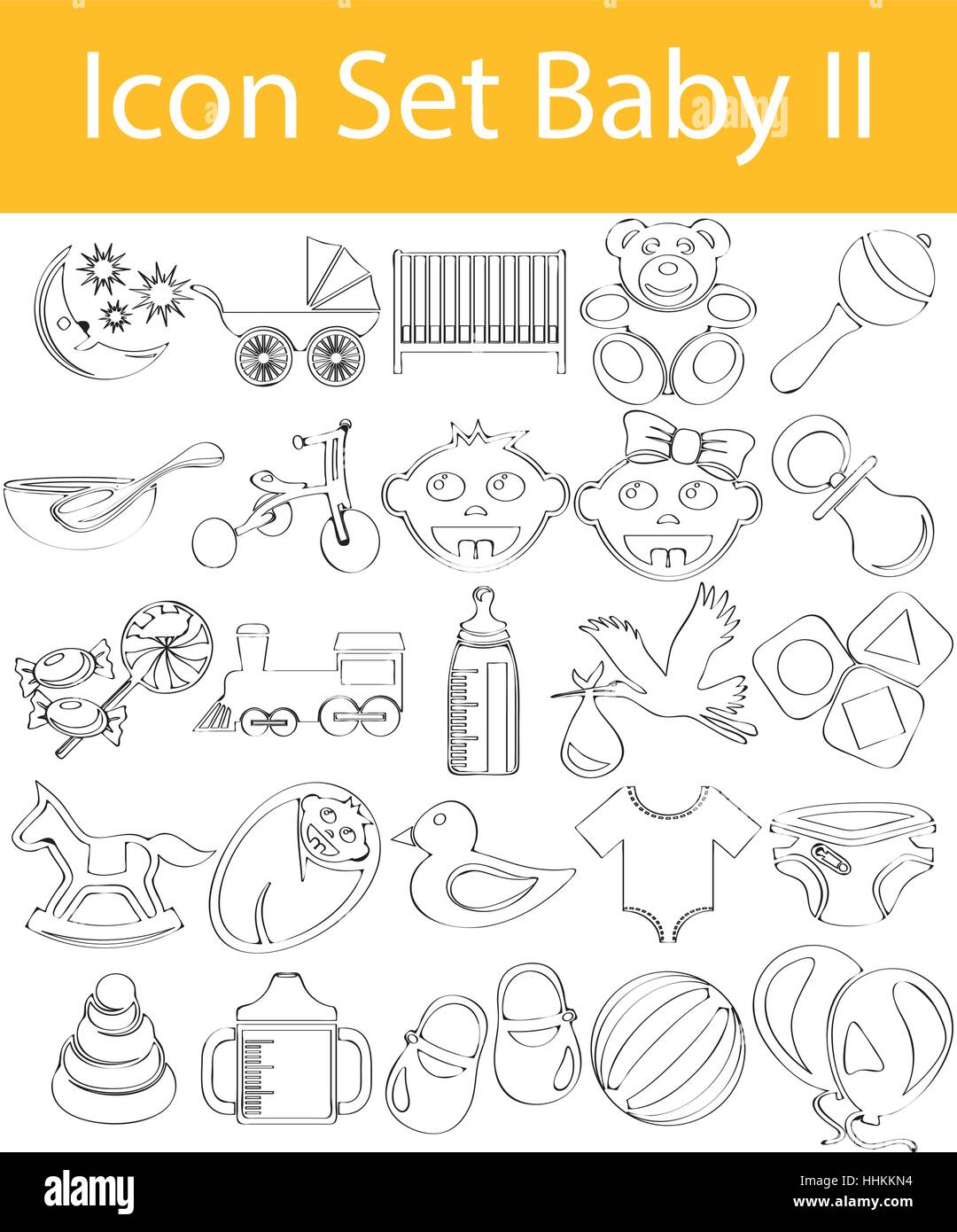 Gezeichnet von Doodle ausgekleidet Icon Set Baby II mit 25 Symbolen für den kreativen Einsatz in Grafik-design Stock Vektor