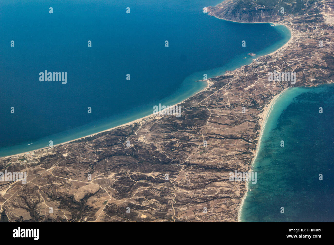 Luftaufnahme von Land aus Flugzeug Stockfoto