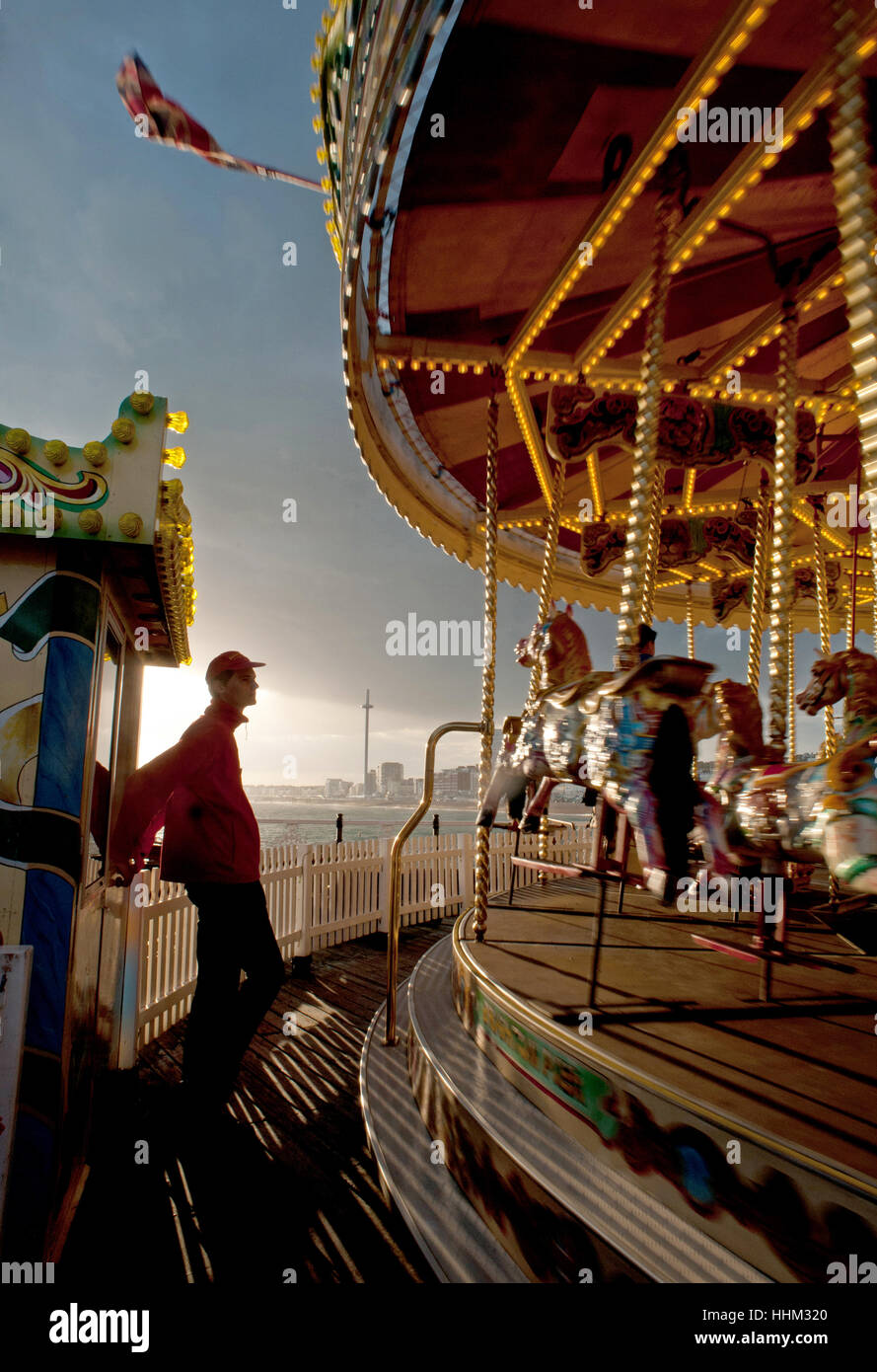 Merry Go round Brighton Pier Stockfoto