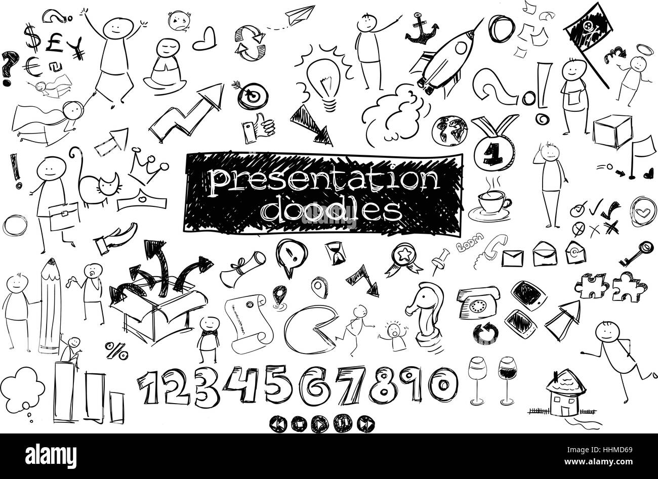 Business Icons - Freestyle-Doodle für Präsentation festgelegt. Wirtschaft, Finanzen, Marketing, Kommunikation, Kunst und Handwerk Stock Vektor