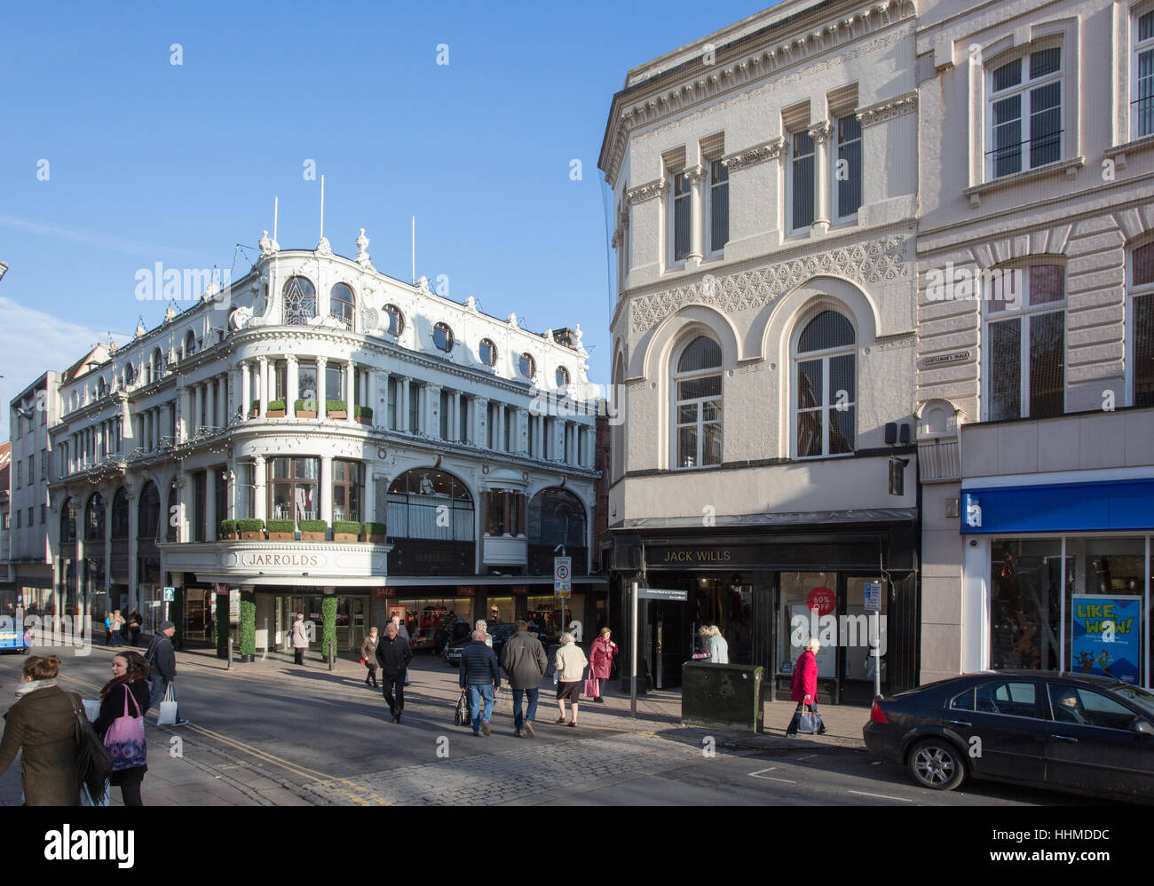 London Street und Gentlemans Spaziergang, Norwich Stadtzentrum Stockfoto