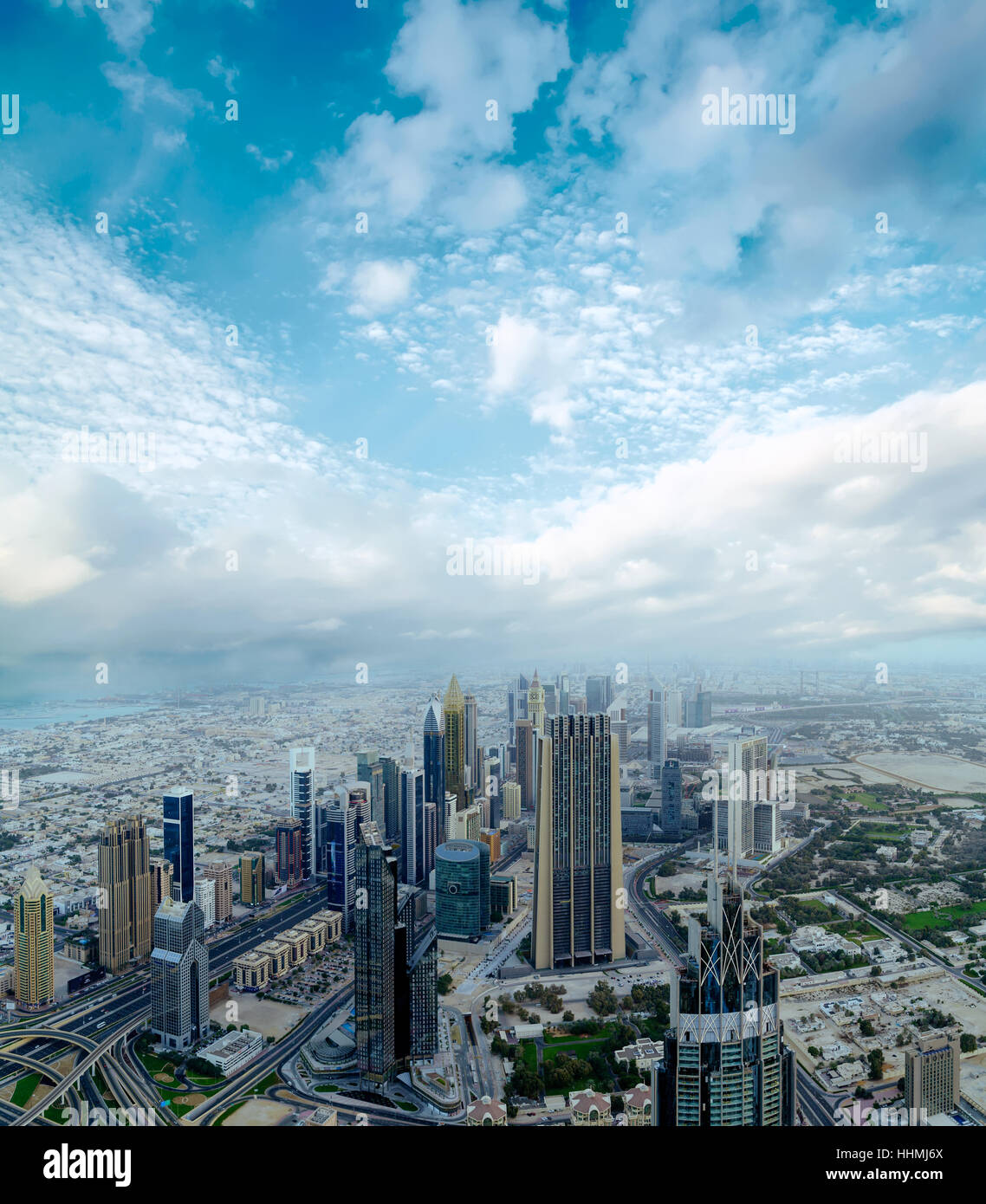 Dubai-Tag Zeit Antenne Stadtbild Stockfoto