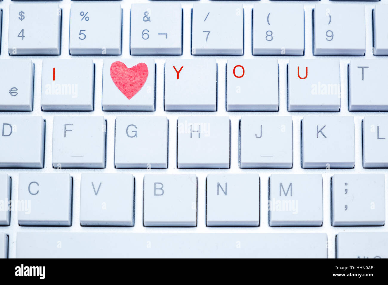 Tastatur mit "Ich liebe dich" und ein rotes Herz Stockfoto