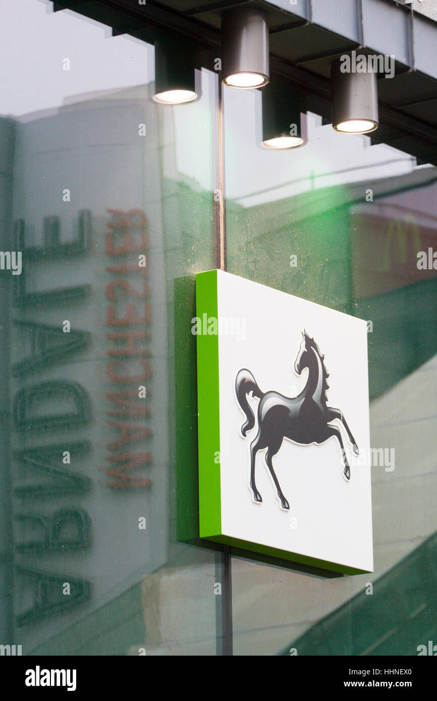 Das schwarze Pferd der Lloyds Bank, Manchester, UK Stockfoto
