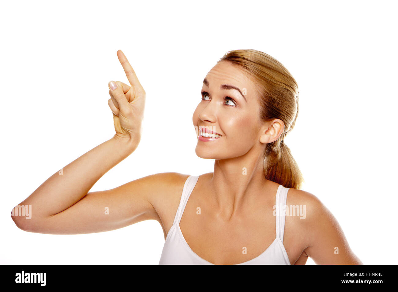 Frau, Blondine, erfreut, anspruchslose, enthusiastisch, fröhlich, strahlend vor Freude, Stockfoto