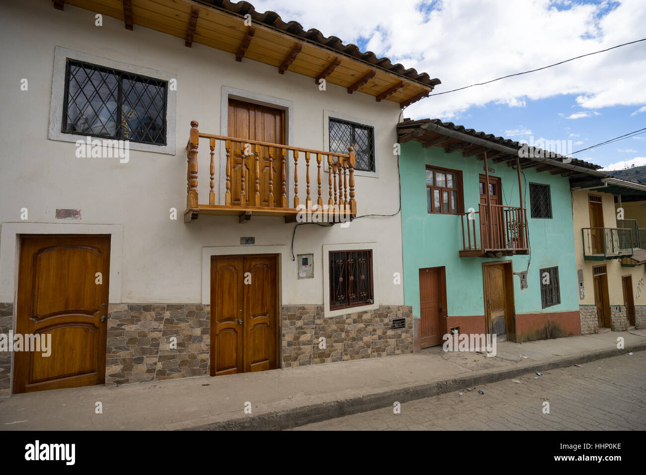 Haus im Kolonialstil Fassaden in Sigsig Ecuador Stockfoto