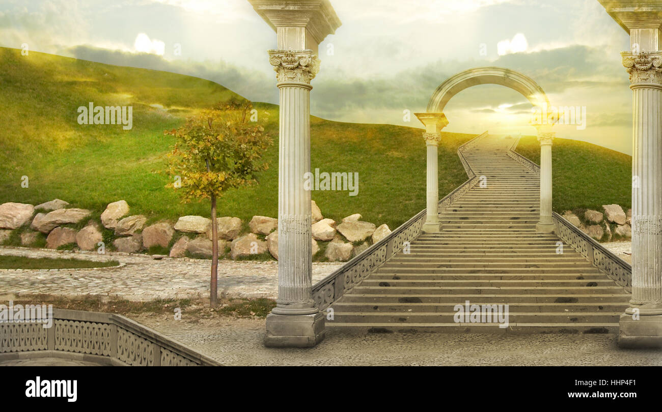 Treppen, Farbe, im Obergeschoss, Romantik, Fantasy, magische, Phantasie, Treppe, Stockfoto