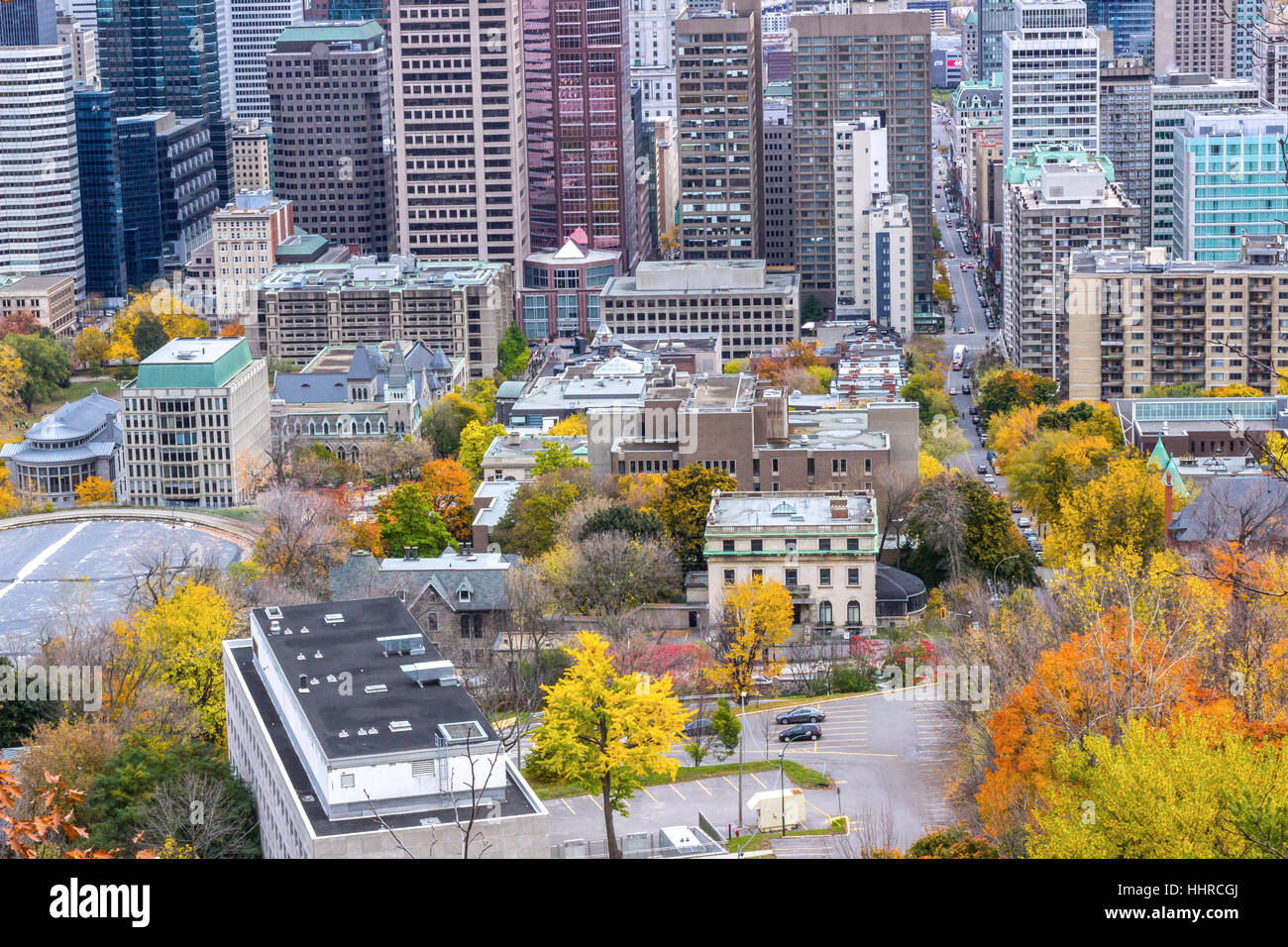 MONTREAL, Kanada - Ansicht von Montreal vom Mount Royal mit Herbstlaub Stockfoto