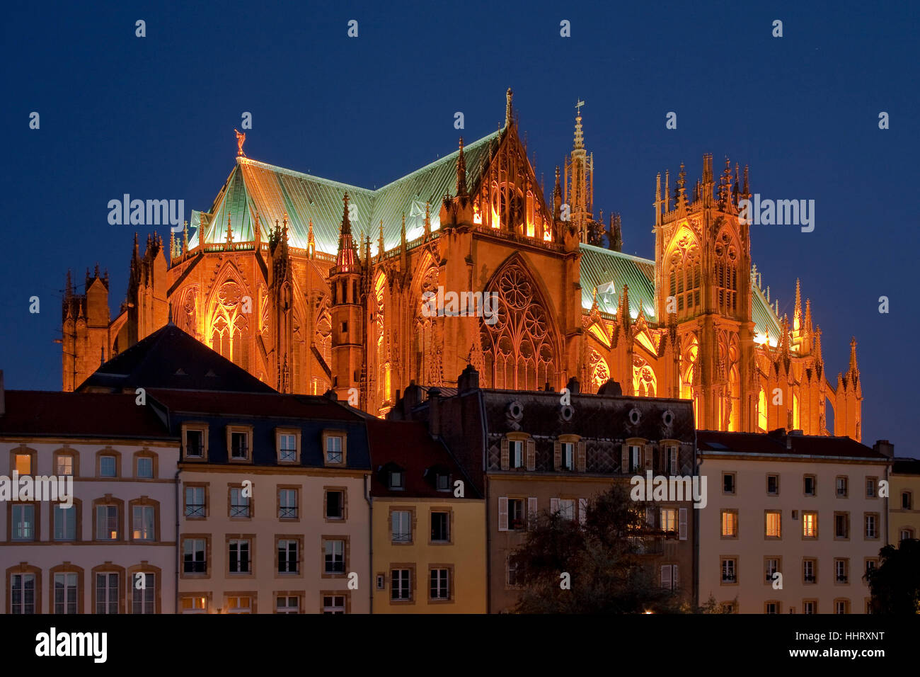 Kathedrale, Lothringen, historische Häuser, Religion, Nacht, Nacht, Nacht Stockfoto