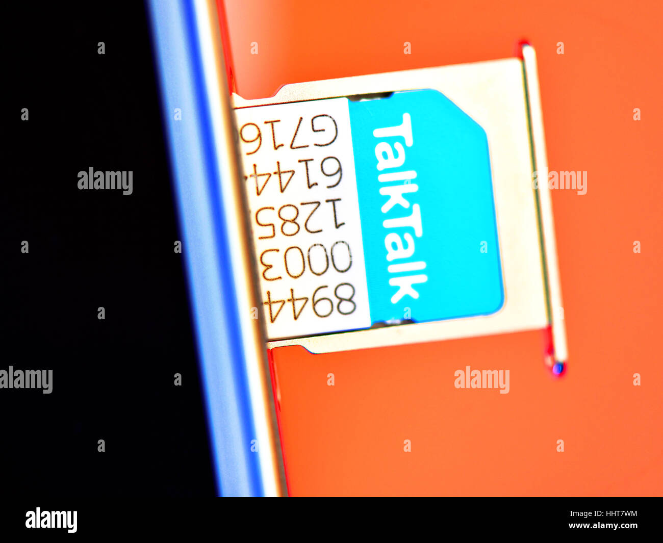 Talk Talk SIM-Telefonkarte und Halter Stockfoto