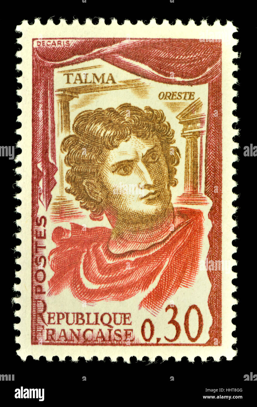 Französische Briefmarke (1961 - französischer Schauspieler und Schauspielerinnen): François-Joseph Talma (1763 – 1826) in der Rolle des Orest Stockfoto