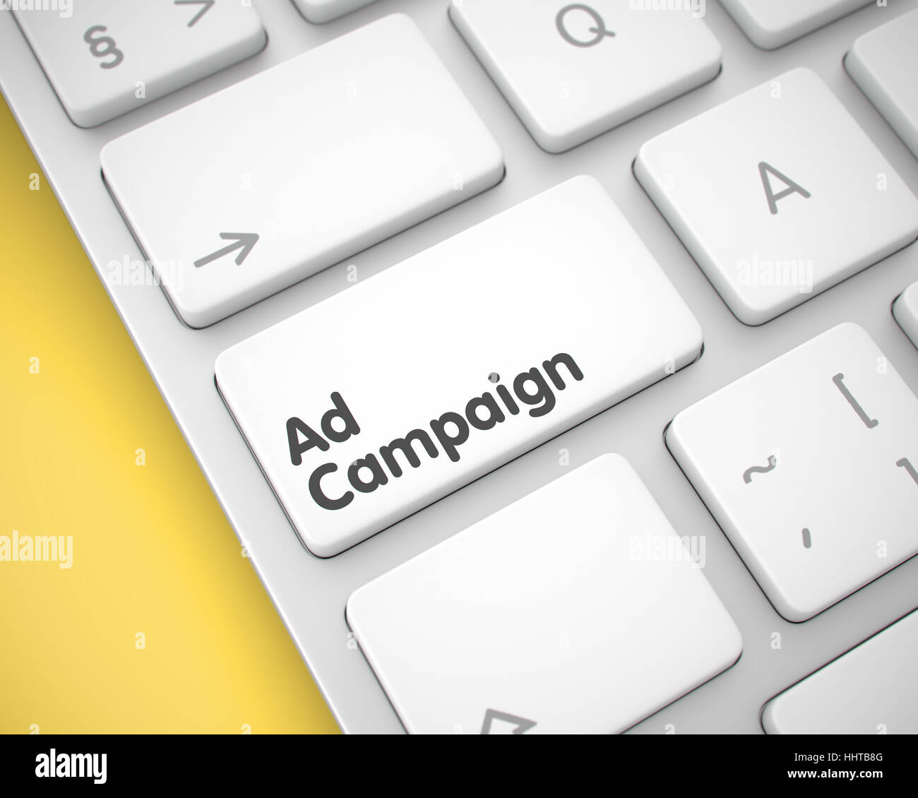Kampagne - Inschrift auf weiße Tastatur-Taste. 3D. Stockfoto