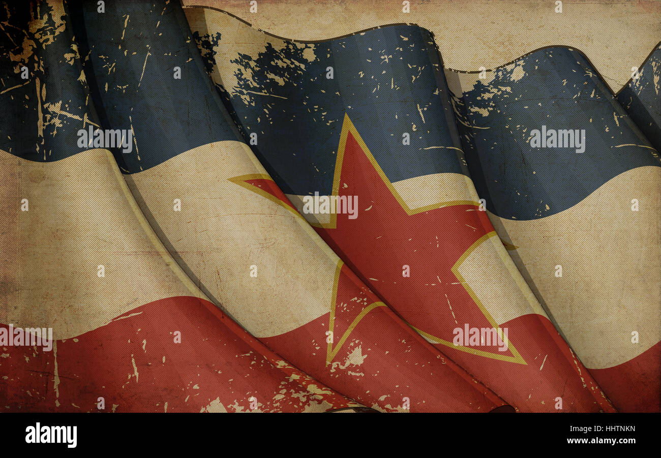 Flagge, im Alter, Jugoslawien, alt, Beschaffenheit, Closeup, rau, Sepia, Getreide, Stockfoto