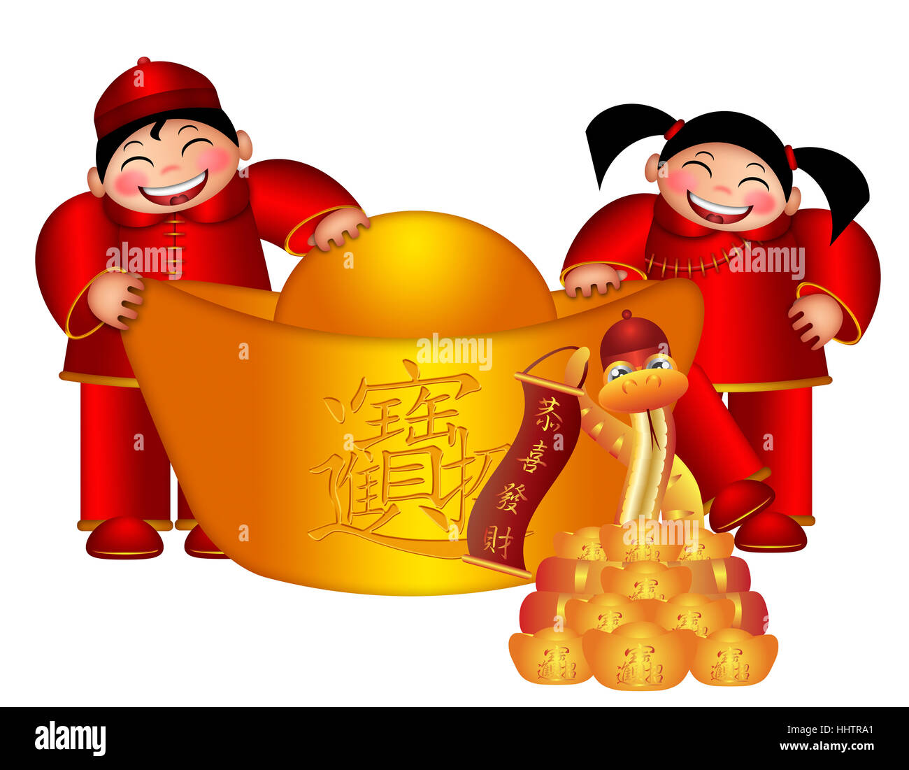 Schlange, Chinesisch, Tierkreis, Neujahr, asiatisch, junge, junge, männliche Jugendliche, Gold, Mädchen, Stockfoto