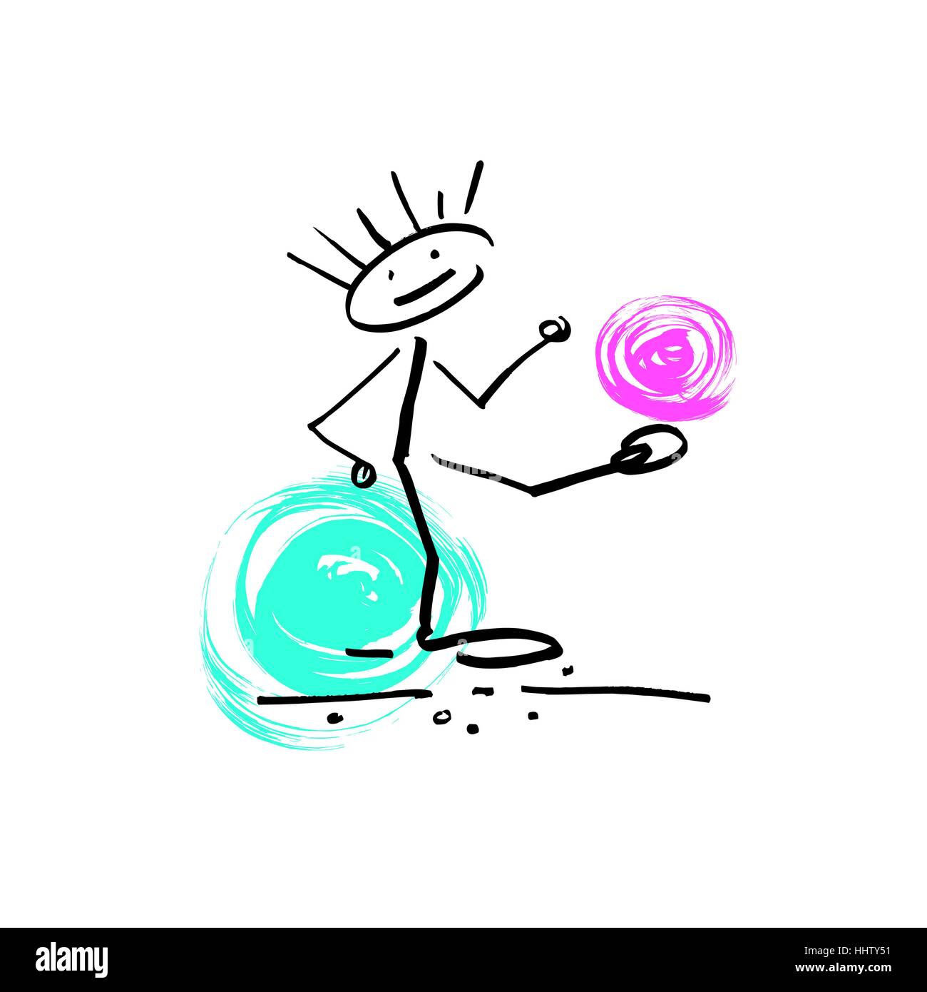 Skizzieren Sie Doodle menschlichen Strichmännchen fröhlicher Mensch spielen Stock Vektor