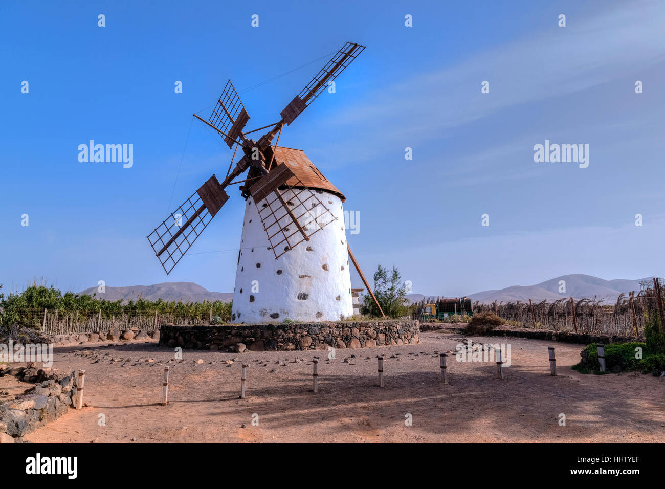 Windmühle El Cotillo, La Oliva, Fuerteventura, Kanarische Inseln, Spanien Stockfoto