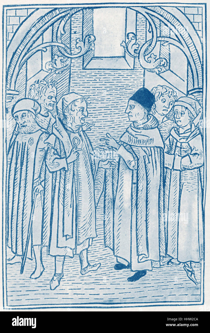 Disputation zwischen jüdischen und christlichen Theologen, von Peter Schwarz, "Der Stern Messhiah" 1477. Stockfoto