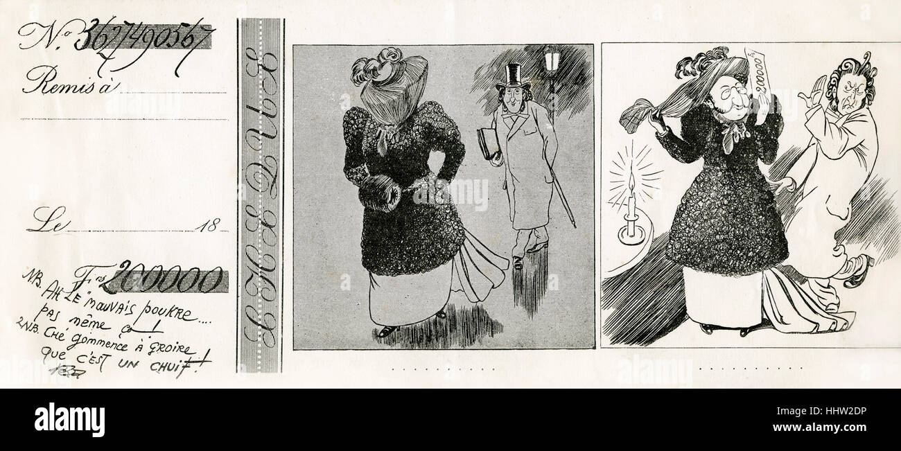 Französische antisemitische Karikatur des späten 19. Jahrhunderts. Schreiben auf Seite liest 200.000. "Ah! frecher junge, nicht einmal das. Ich fange an zu Stockfoto