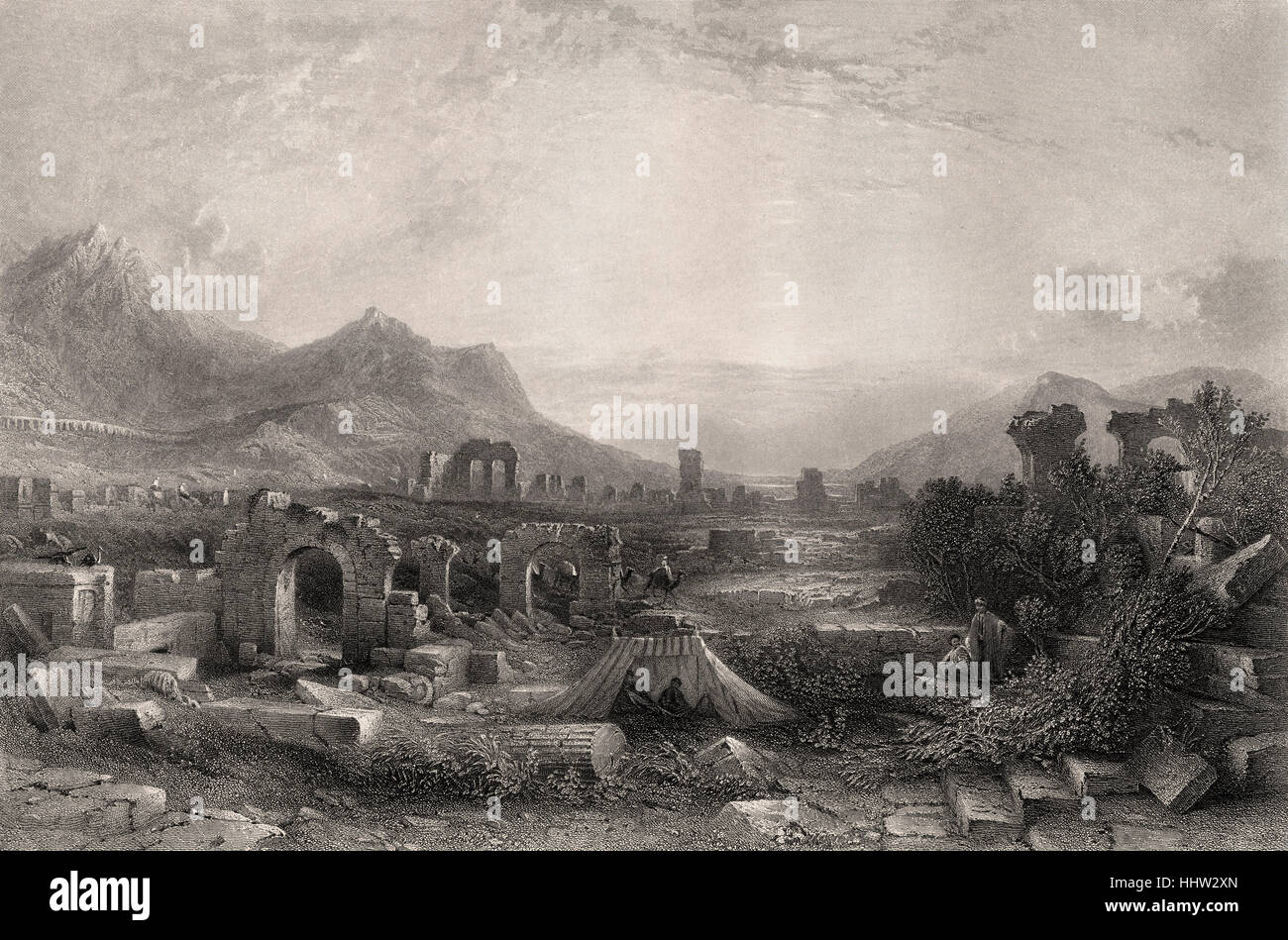 Ephesus (Ephesos / Efes) Ruinen der antiken griechischen Stadt (jetzt in der Provinz Izmir, Türkei). 19. Jahrhundert-Gravur Stockfoto