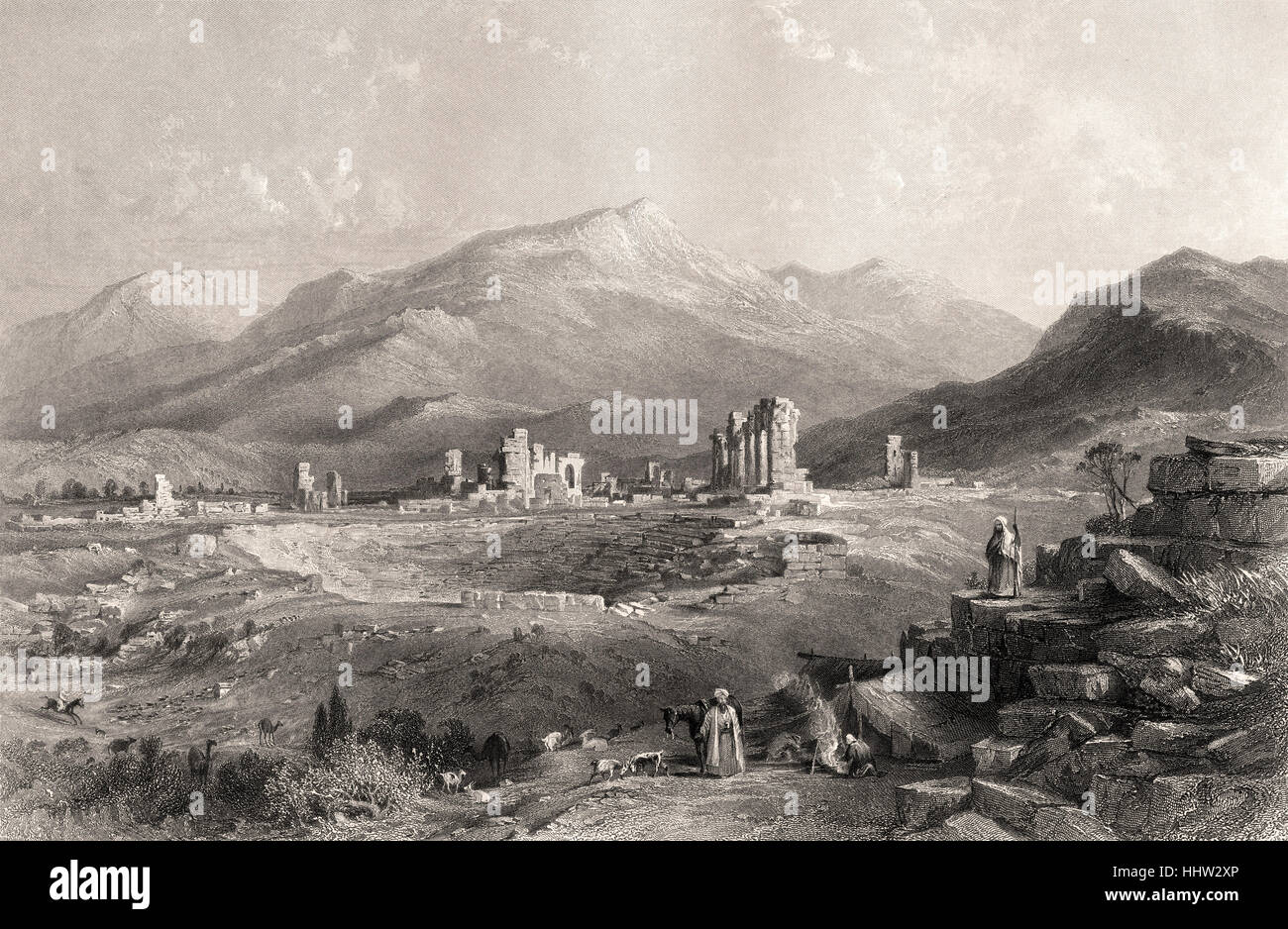 Laodicea (Laodikeia) Ruinen der antiken griechischen Stadt (jetzt in der Provinz Denizli, Türkei). 19. Jahrhundert-Gravur Stockfoto