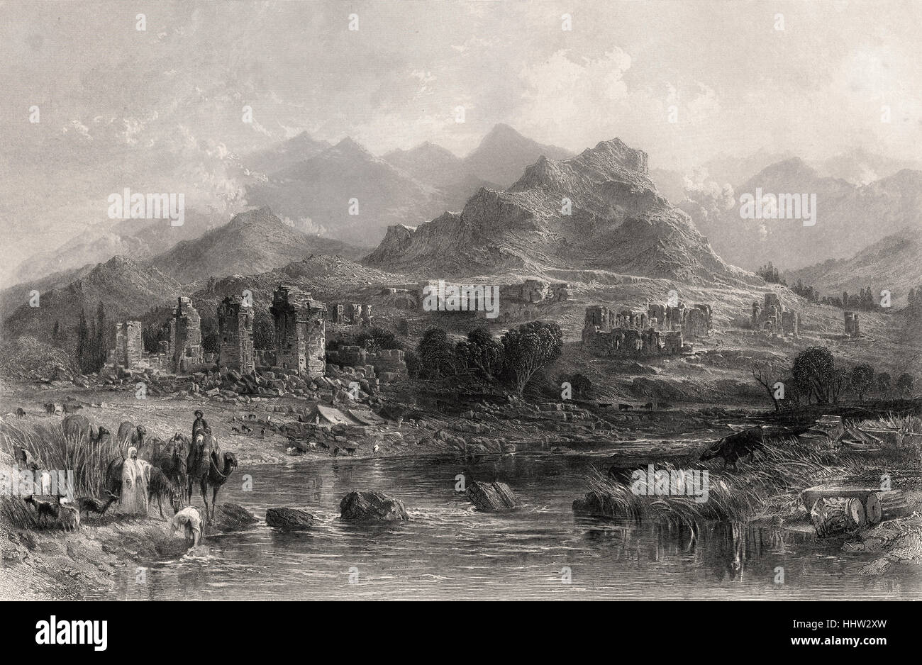 Sardes (Sardes) Ruinen der antiken griechischen Stadt (jetzt in der Provinz Manisa, Türkei). 19. Jahrhundert-Gravur Stockfoto
