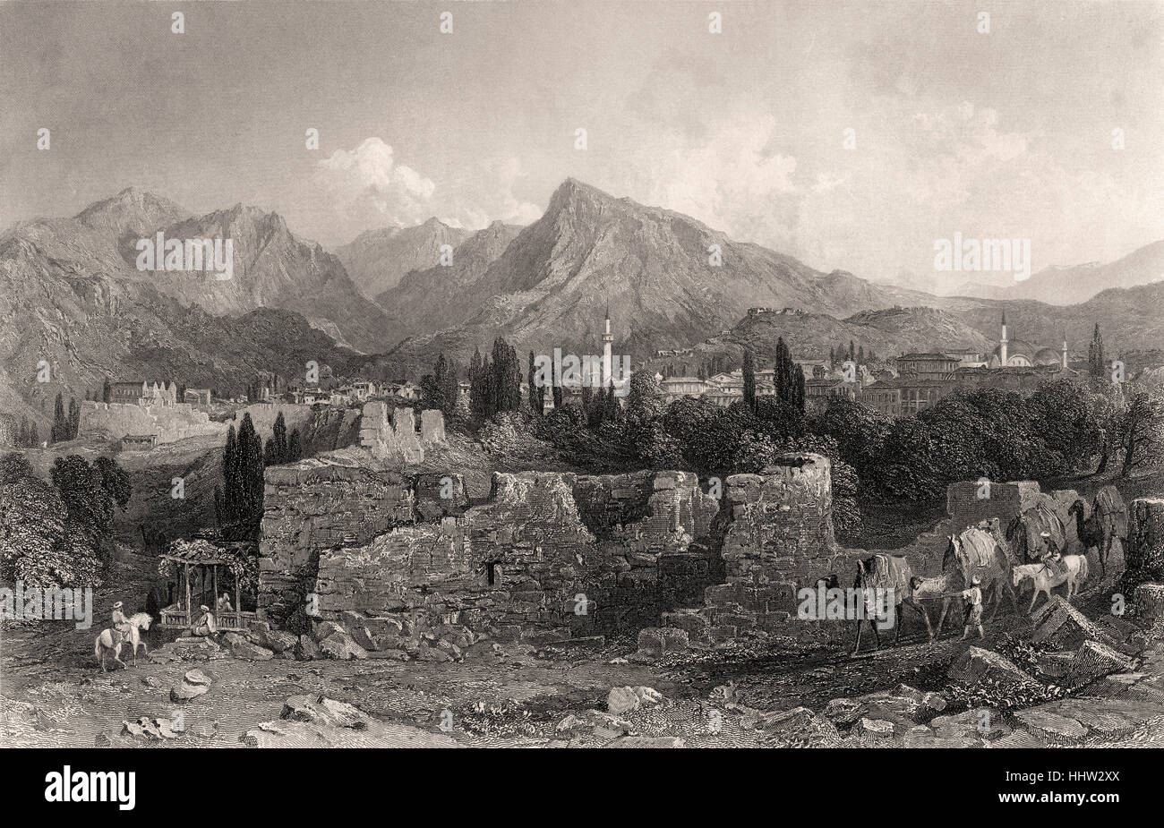 Philadelphia (Alasehir) Ruinen der antiken griechischen Stadt (jetzt in der Provinz Manisa, Türkei). 19. Jahrhundert-Gravur Stockfoto