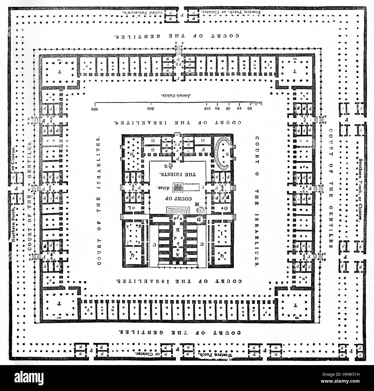 Der Tempel von König Solomon, Mount Zion, alten Jerusalem planen. 19. Jahrhundert-Gravur. Stockfoto