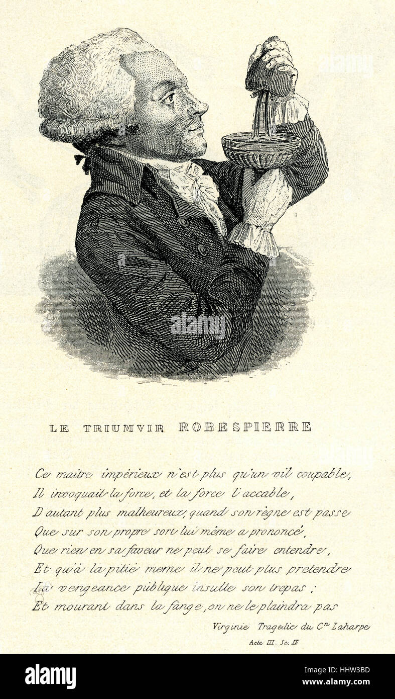 Maximilien Robespierre (6. Mai 1758 - 28. Juli 1794). Französische Karikatur von 1794. Bildunterschrift lautet "Le Triumvir de Robespierre / der Stockfoto