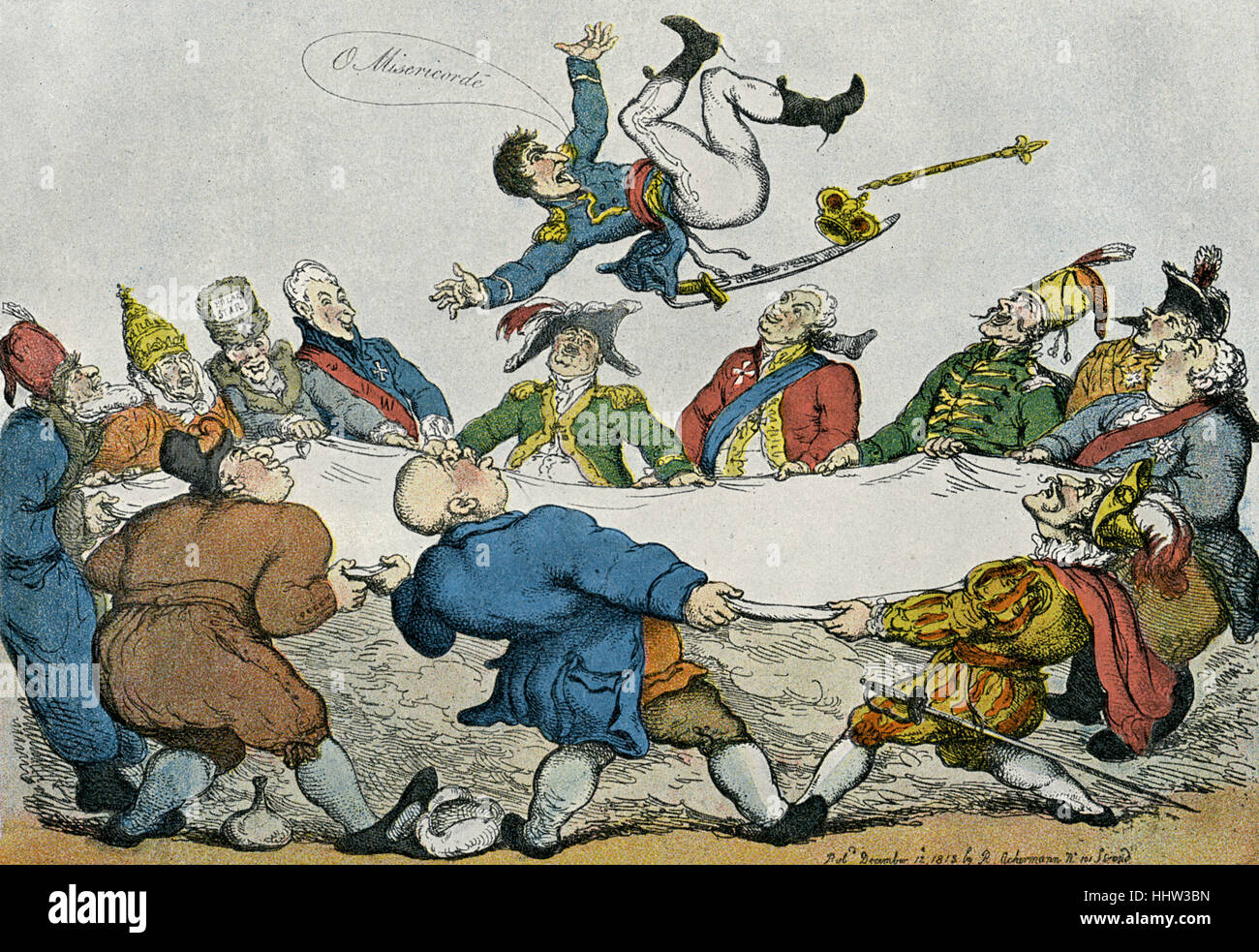 Napoleon Bonaparte 1813 Karikatur von Thomas Rowlandson. Bildunterschrift lautet: "Freunde und Feinde, bis er geht. Die korsischen senden Stockfoto