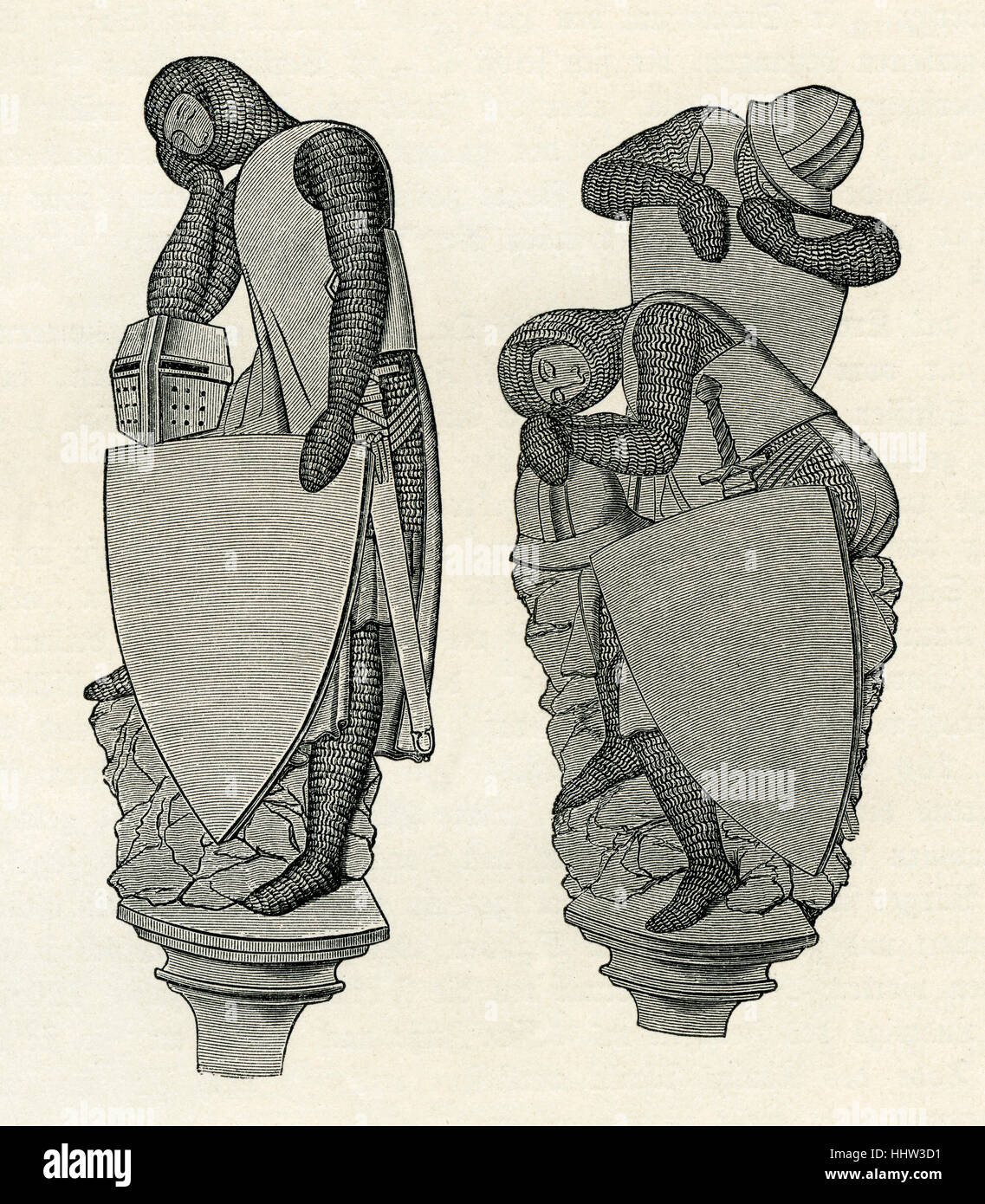 Schlafen Ritter im Kettenhemd und Rüstung, 13. Jahrhundert deutsche Abbildung c. 1218-1220 Stockfoto
