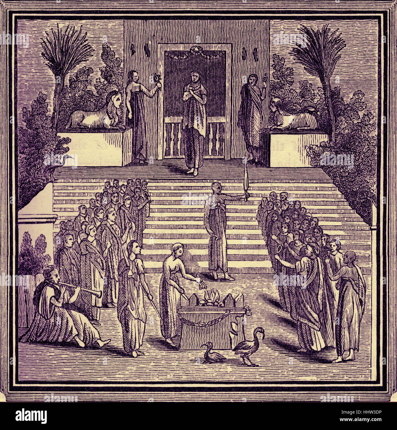 Kult der Isis. Altägyptische Religion. 19. Jahrhundert-Gravur. Stockfoto