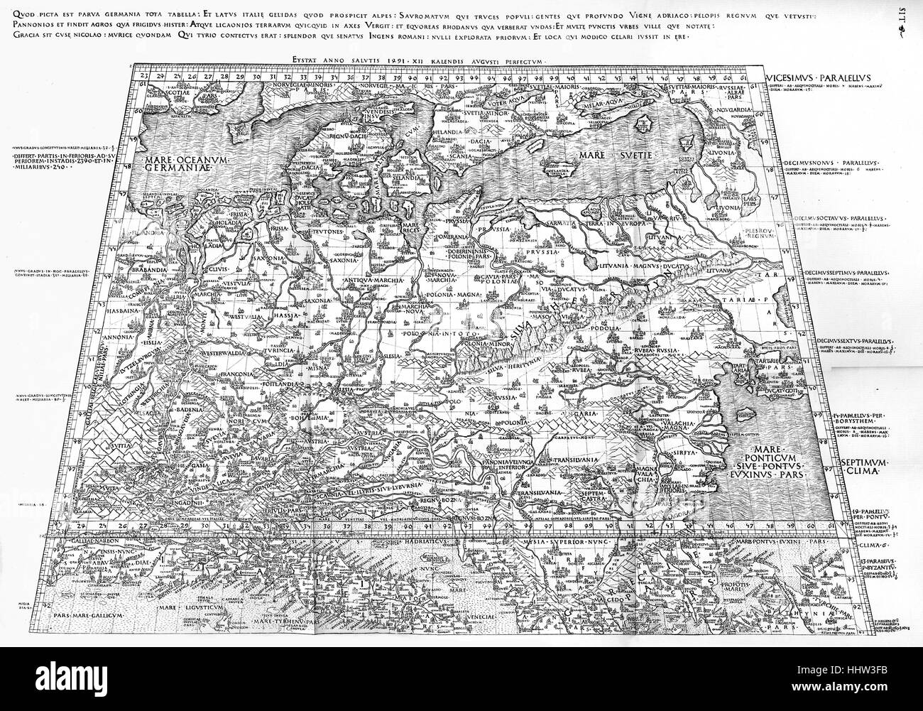 Älteste Karte von Deutschland gezeichnet ca. 1450 von Nikolaus von Kues (1401 – 11. August 1464), deutscher Philosoph und Astronom (Nikolaus von Kues / Nicolaus Cusanus) Stockfoto