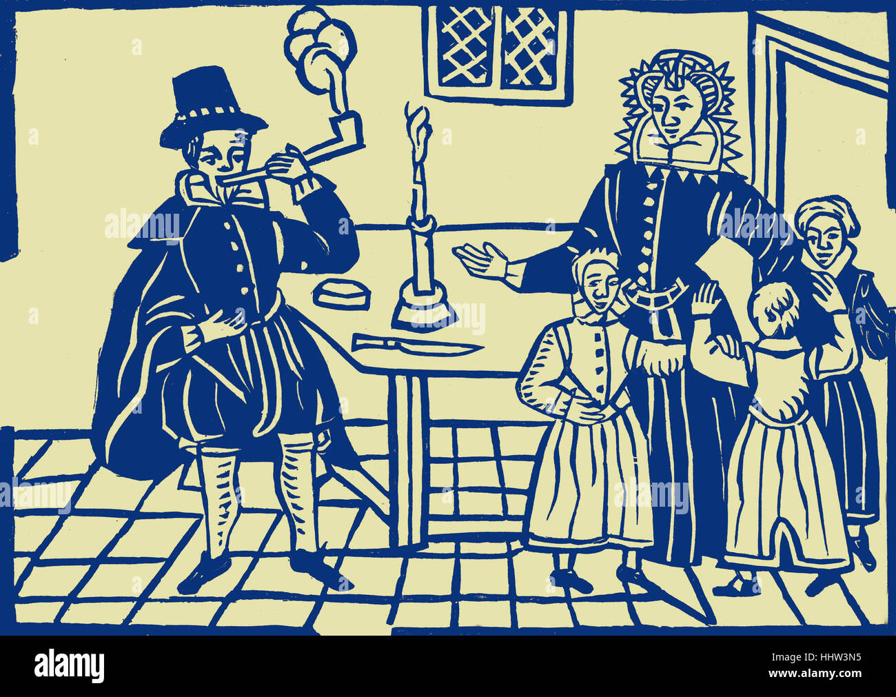 Eine Familiengruppe der Zeit von James i., eine Ballade in der Roxburghe-Sammlung in der British Library entnommen. Die Roxburghe Stockfoto