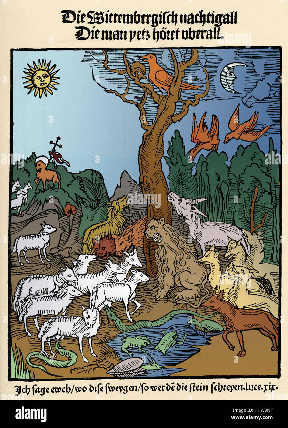 Die Nachtigall von Wittenberg - Titelseite des Liedes von Meistersinger Hans Sachs (1494-1576), zu Ehren von Martin Luther geschrieben Stockfoto