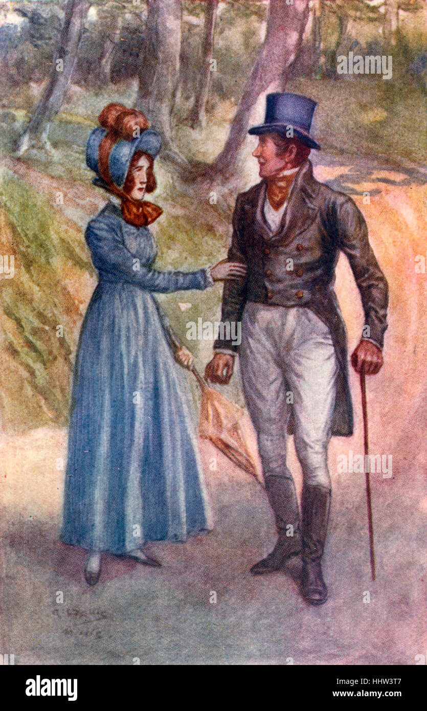 "Emma" von Jane Austen - Porträt von Emma und Mr Weston spazieren gehen. Kapitel XLVI. Bildunterschrift lautet: "Brechen es mir!", rief Stockfoto