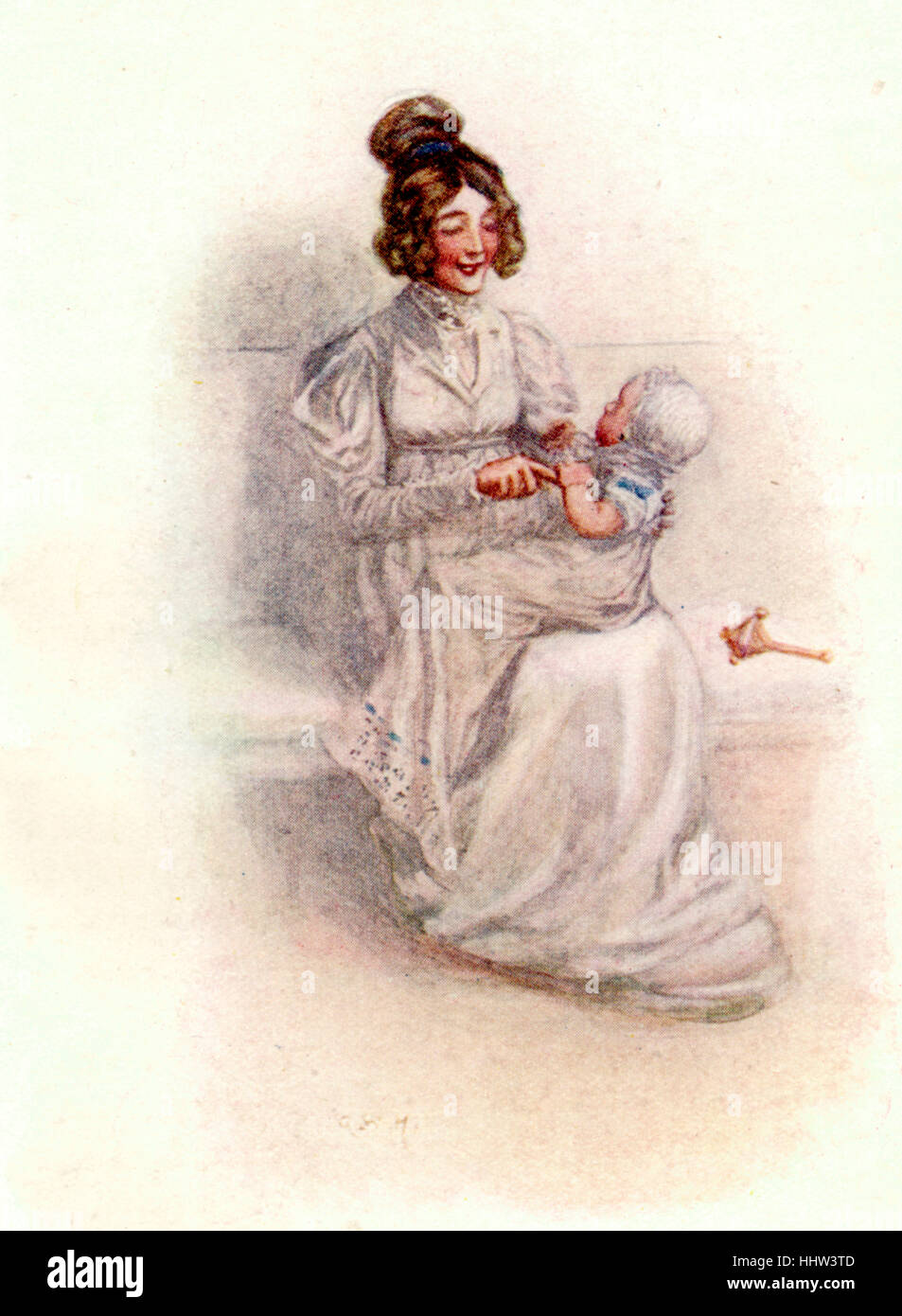 "Emma" von Jane Austen - Porträt der Mrs Weston und ihr Baby. Kapitel LIII. Bildunterschrift lautet: "einer der glücklichsten Frauen in der Stockfoto