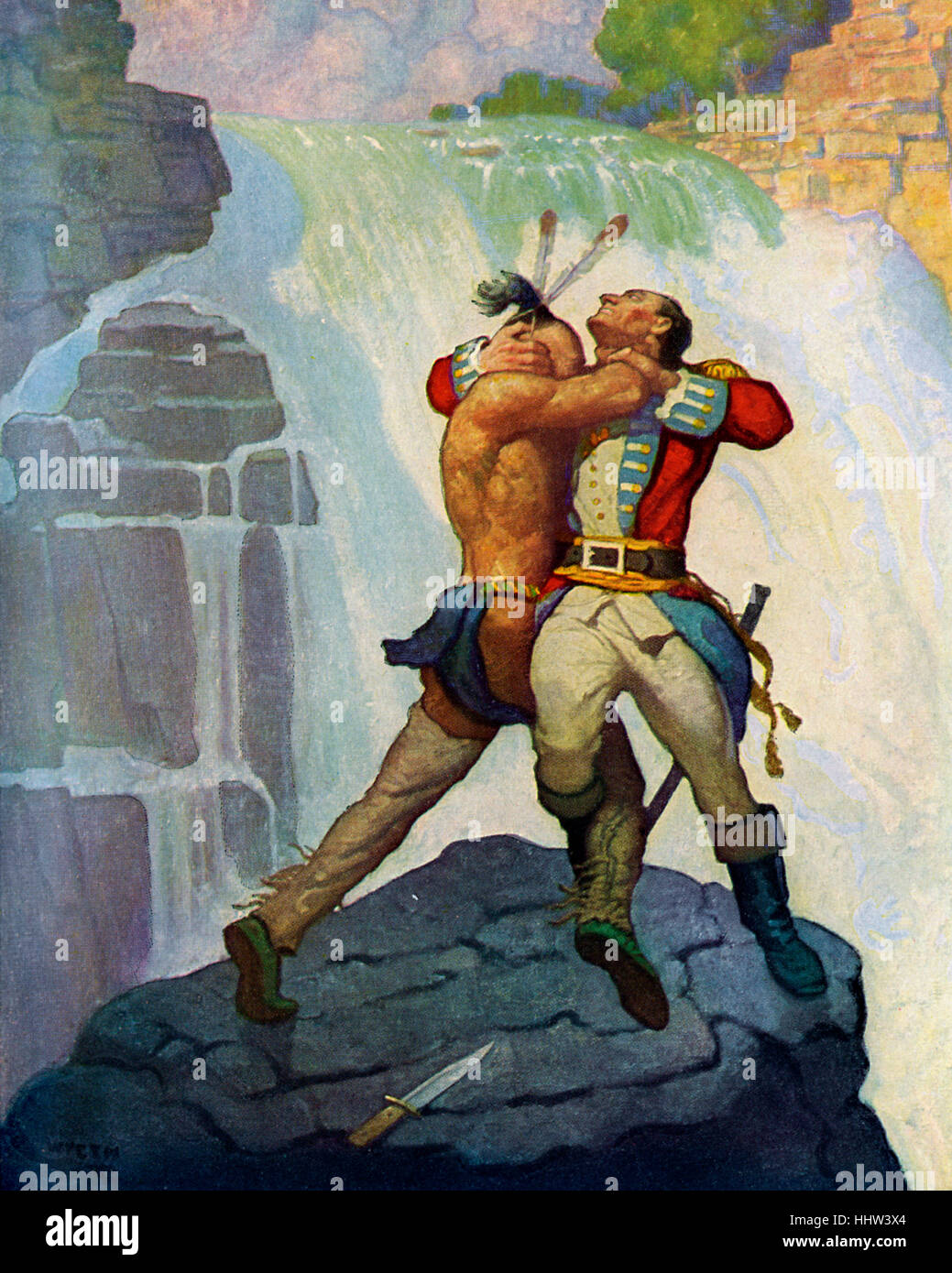 Der letzte der Mohikaner; eine Erzählung von 1757 von James Fenimore Cooper. Bildunterschrift lautet: "die Schlacht bei Glens Falls, jeder der Stockfoto