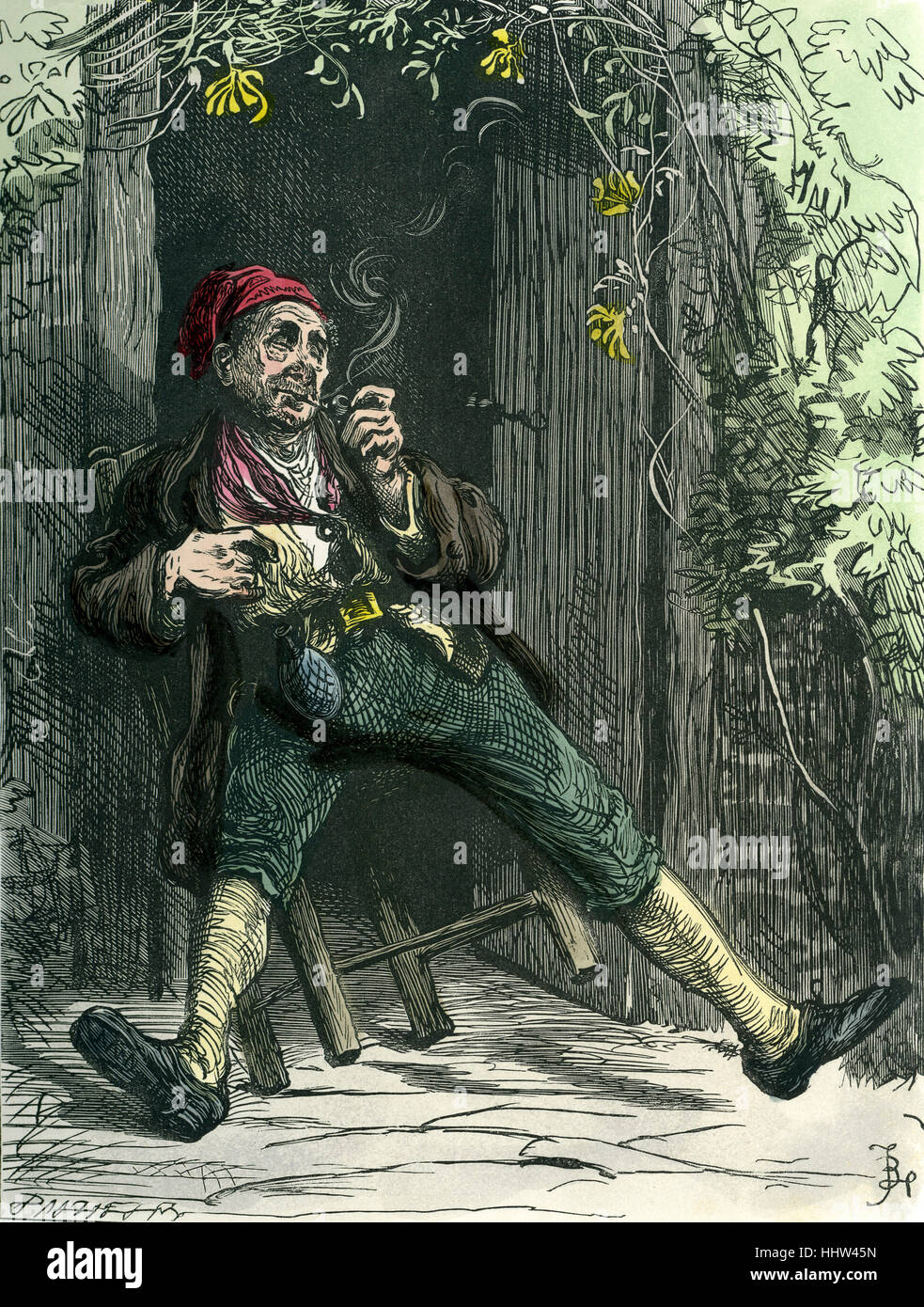 Barnaby Rudge von Charles Dickens. Zuerst veröffentlicht 1841.  Bildunterschrift lautet: T'hen Sitzplätze selbst unter einer ausladenden Geißblatt Stockfoto