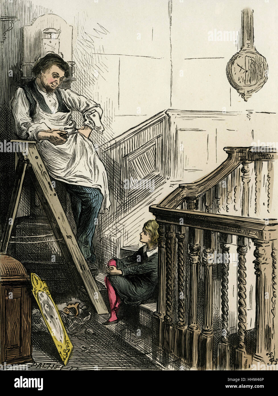 Dombey und Sohn von Charles Dickens. Bildunterschrift lautet: Paul fragte ihn (der Apotheker) auch als ein praktischer Mensch, was er dachte Stockfoto
