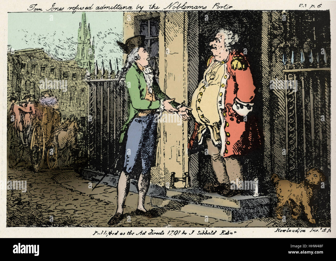 Henry Fielding - "Tom Jones" - Abbildung aus dem Buch von Thomas Rowlandson, 1791-Ausgabe. Bildunterschrift lautet: "Tom Jones verweigert Stockfoto