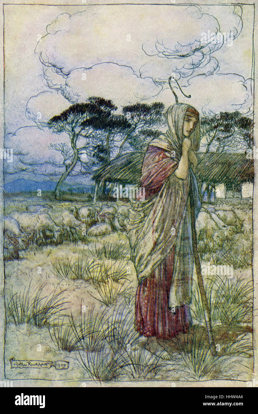 Ein Wintermärchen von William Shakespeare.  Illustration von Arthur Rackham (1867-1939).   "Perdita"...     Aus Erzählungen von Stockfoto